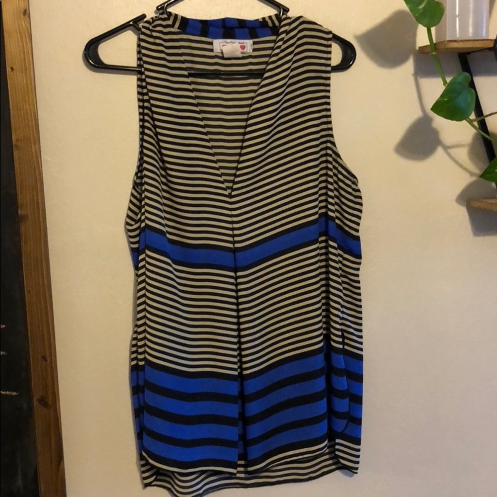 Cobalt and Tan Striped Blouse